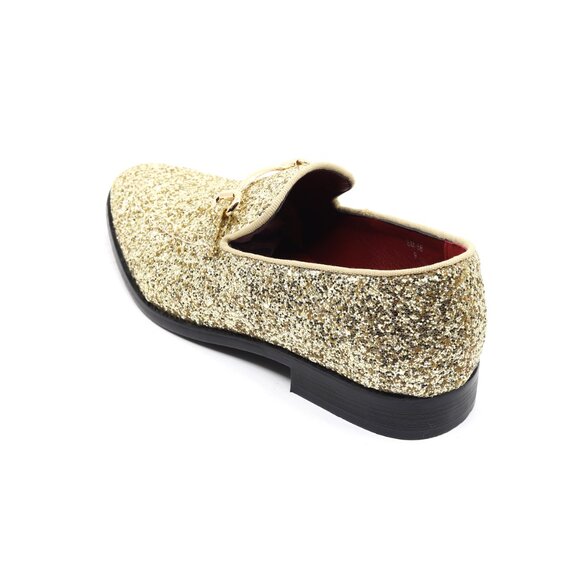 Gold Glitter Men\'s Vintage Designer Classic Smoking Dress Tuxedo Loafers Shoes main image 4